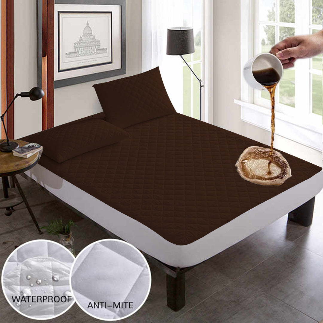 Ultra Soft Cotton Quilted 100% Waterproof Mattress Protector For Double Bed (Dark Brown)