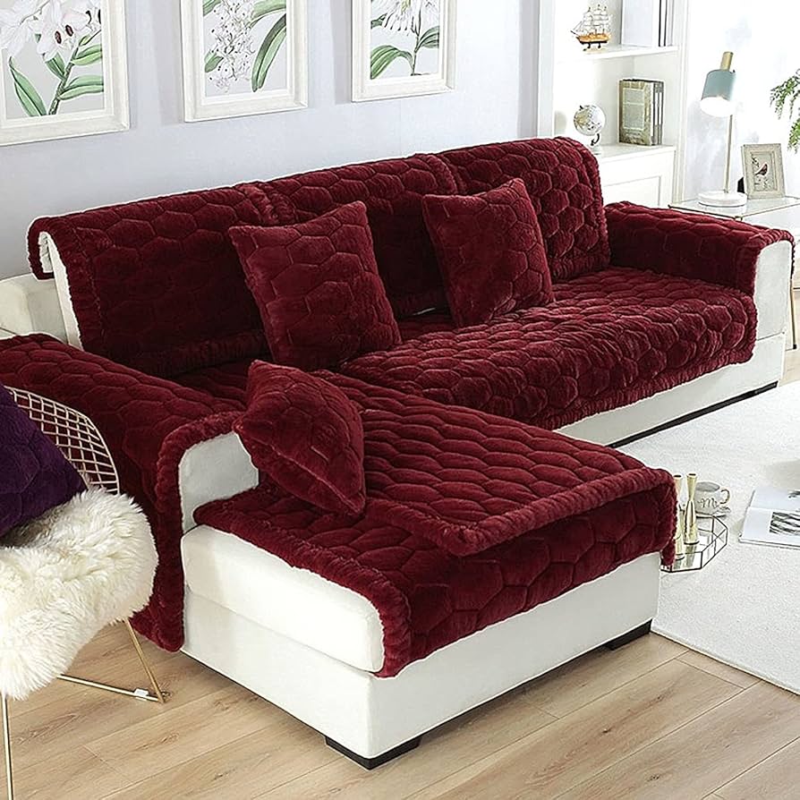 SOFA COVER Corduroy Velvet Couch Covers - Dark Maroon (ZN236)