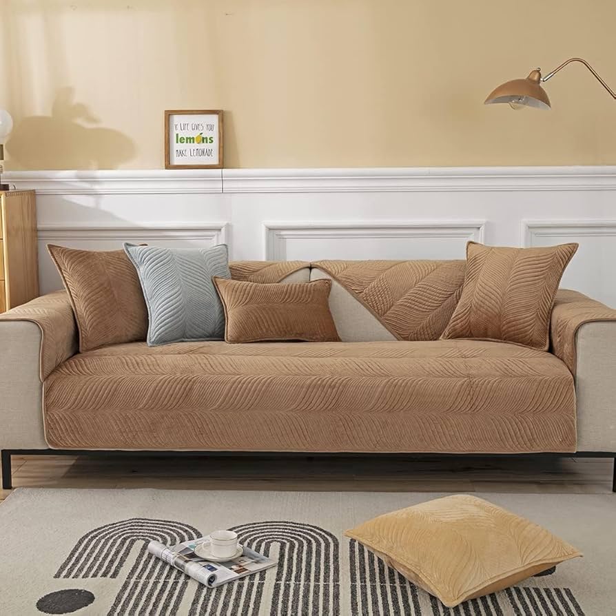 SOFA COVER Corduroy Velvet Couch Covers - Light Brown (ZN242)