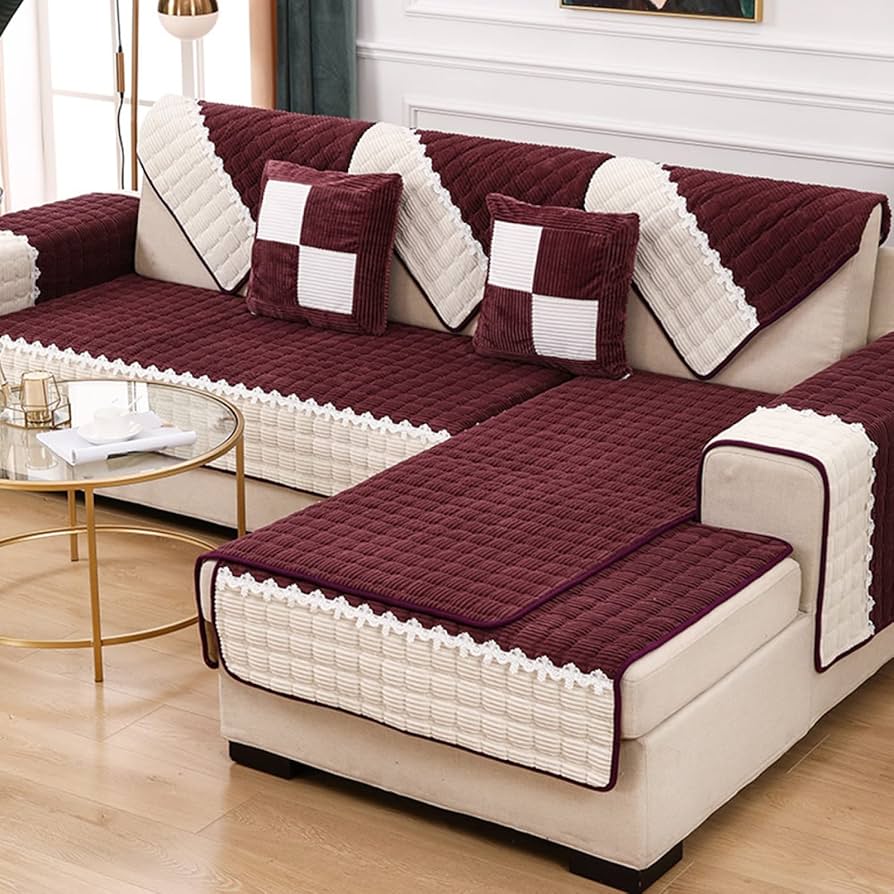 SOFA COVER Corduroy Velvet Couch Covers - Maroon (ZN240)