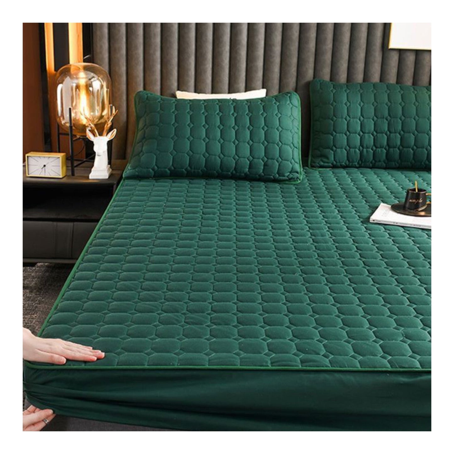 Solid Quilted 100% Waterproof Mattress Protector For Double Bed  - Green