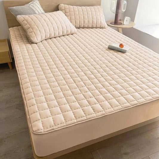 Solid Quilted 100% Waterproof Mattress Protector For Double Bed - Beige Skin